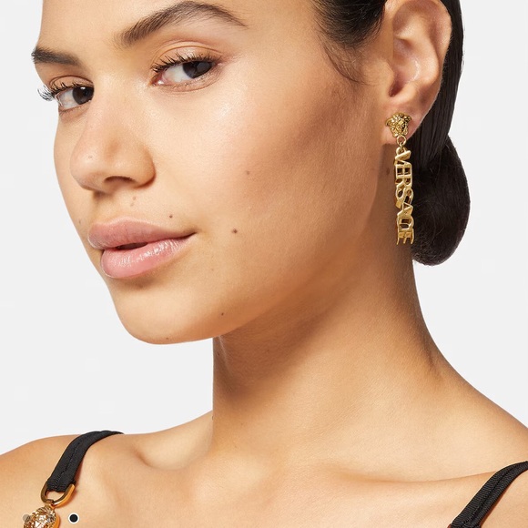 Versace LA MEDUSA LOGO DROP EARRINGS - Picture 2 of 3